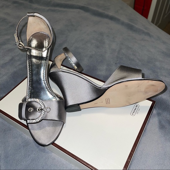 BRAND NEW Coach-Judy Satin, Size 7 Color-Silver, 3IN wedge heel with ankle strap - Picture 6 of 8